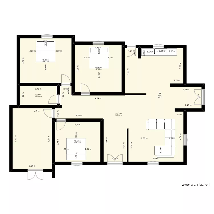 mama. Plan de 5  et 162 m²