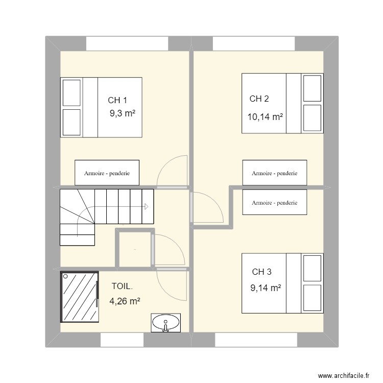 1 er Yves. Plan de 6 pièces et 38 m2