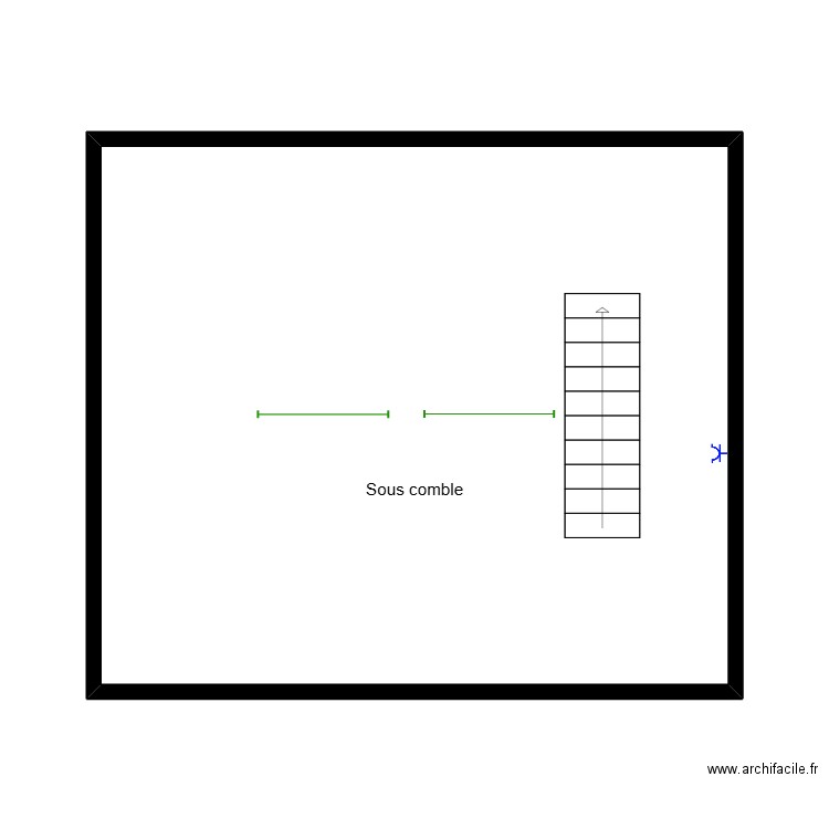 Sous comble. Plan de 1 pièce et 39 m2