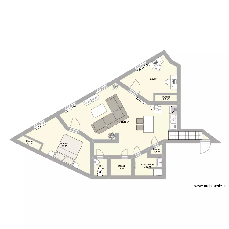 Appart nantes. Plan de 9  et 61 m²