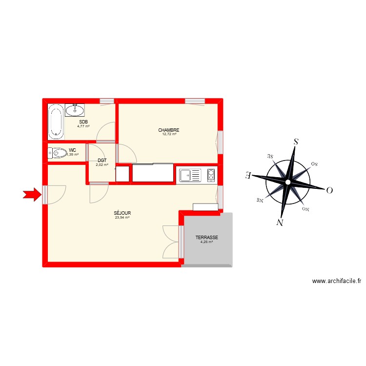 BI 26049-. Plan de 7 pièces et 49 m2