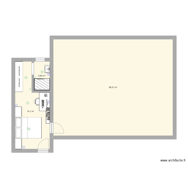 plan chambre d'ami 2. Plan de 3 pièces et 82 m2