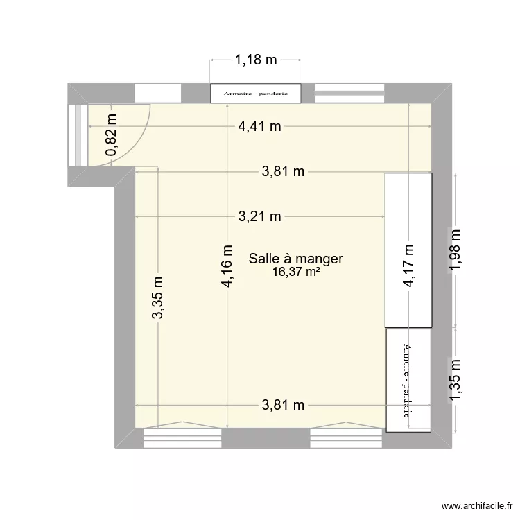 salle a manger. Plan de 1  et 16 m²
