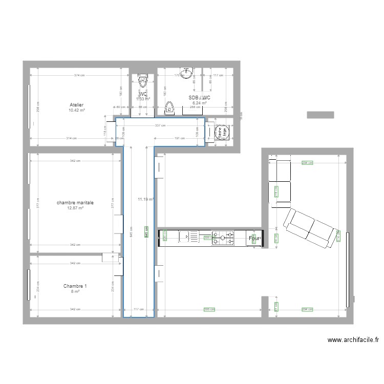 Appartement 101 2. Plan de 6 pièces et 50 m2
