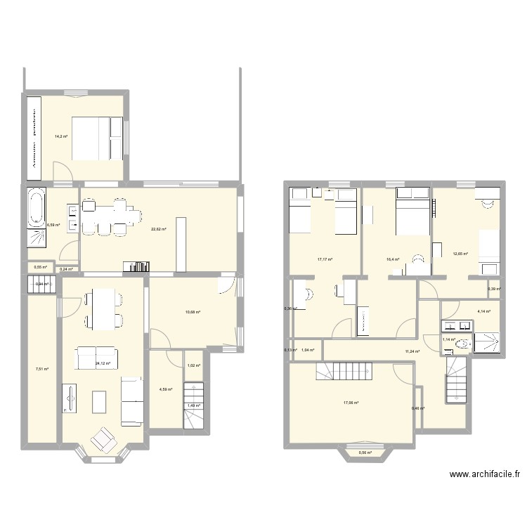 Maison Faidherbe. Plan de 25 pièces et 177 m2