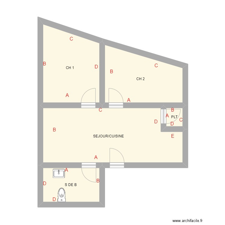 MARSAUDON DEUXIEME DROIT. Plan de 5 pièces et 41 m2