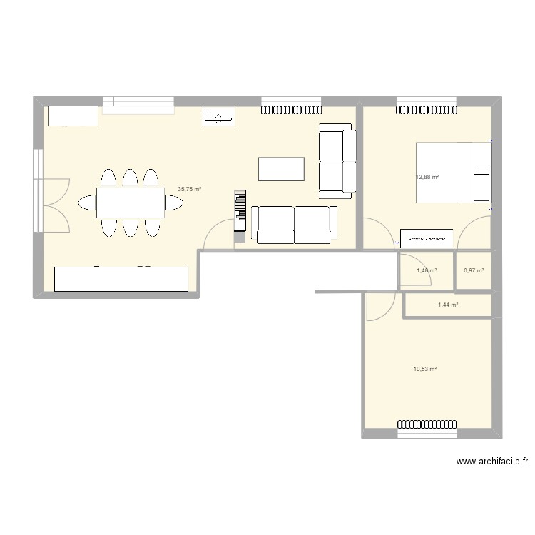 Cailloude 1er étage. Plan de 6 pièces et 63 m2