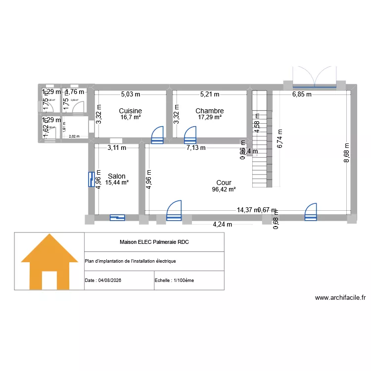 plan ELEC palmeriae RDC. Plan de 7  et 153 m²
