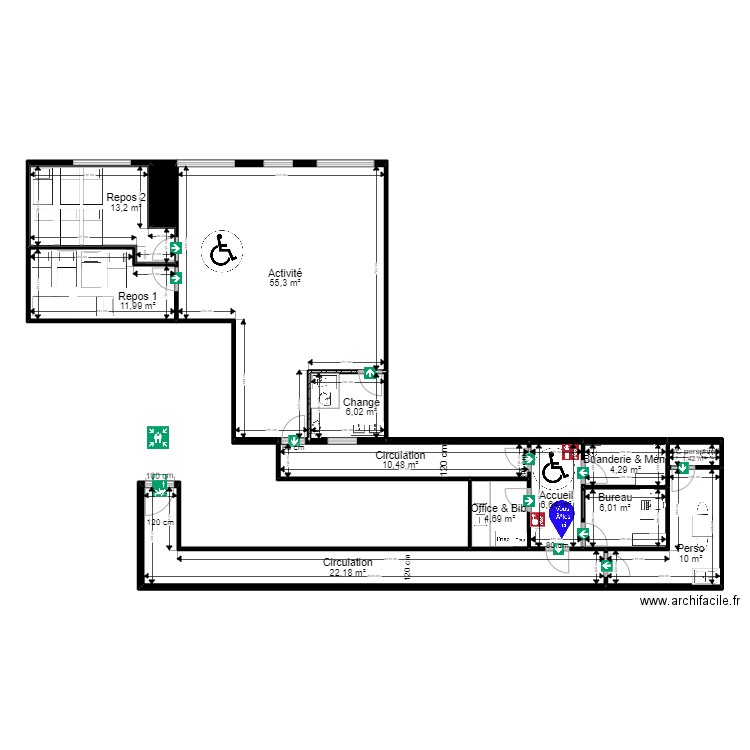 91 MONTGERON PROJET 2 13 Mercure Evac 060922 Urbain. Plan de 13 pièces et 154 m2