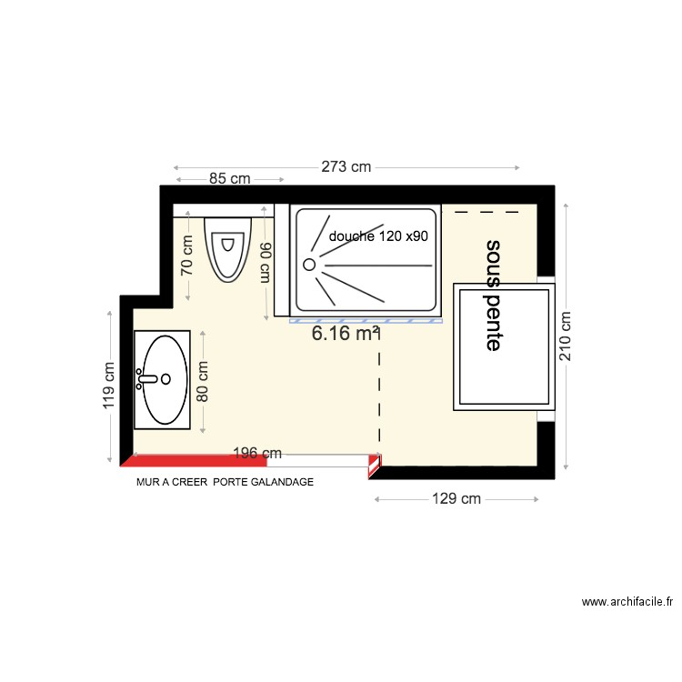 sdb etage ramier projete . Plan de 0 pièce et 0 m2