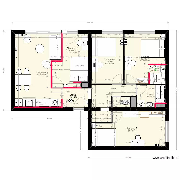 30 Cours de Bilbao - Projet grande chambre. Plan de 