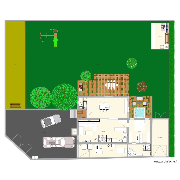 Extension. Plan de 11 pièces et 298 m2