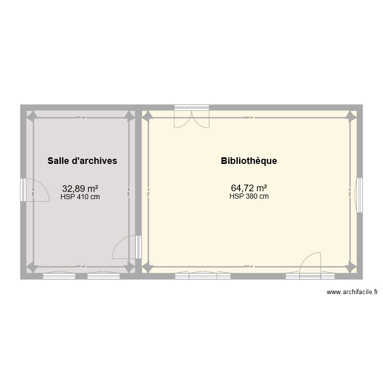 Archives et Bibliothèque  Archevêché de Rabat. Plan de 2 pièces et 98 m2