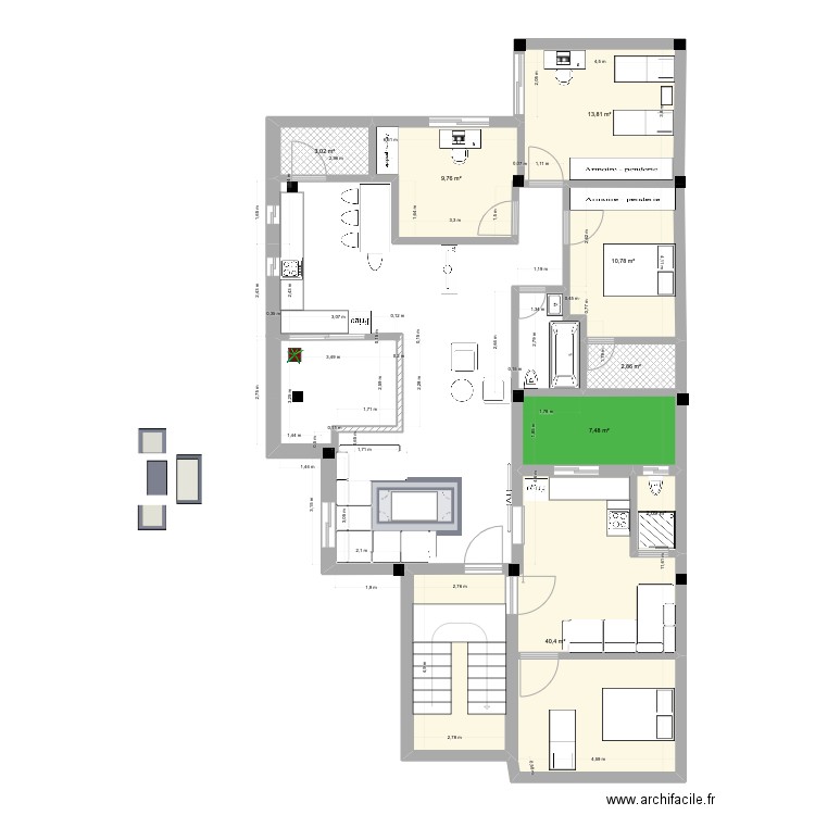 2er étage 2. Plan de 8 pièces et 90 m2