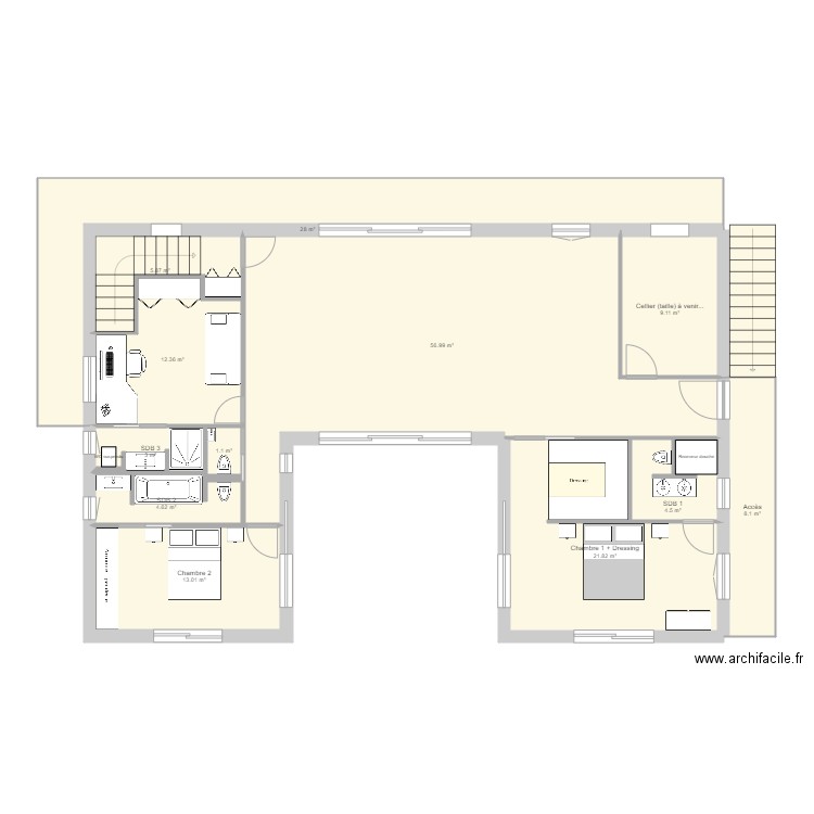 17x11 Chambres SDB V3. Plan de 0 pièce et 0 m2