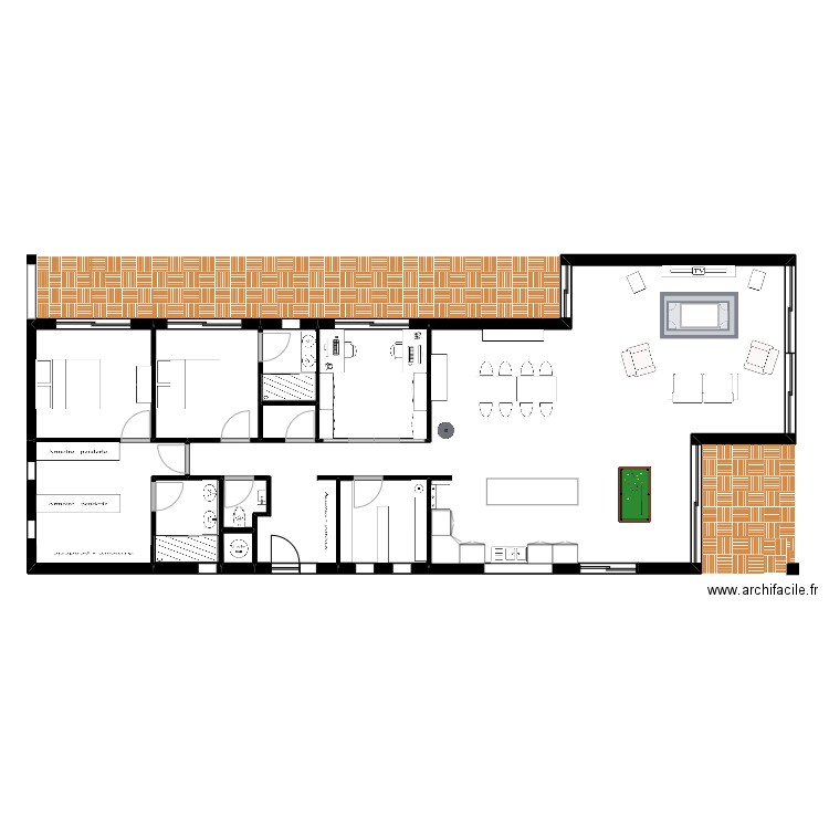 Maison longère 2 ch + bureau. Plan de 11 pièces et 177 m2