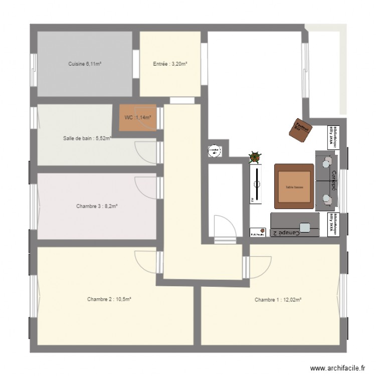 plan appartement 90m2 3 chambres