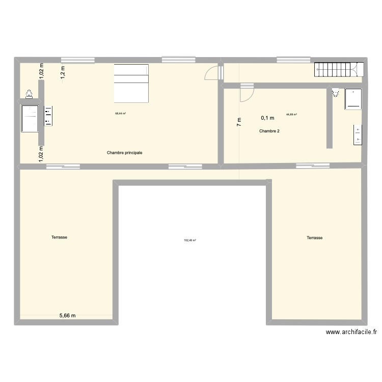 RC Benslimane 1 étage. Plan de 3 pièces et 216 m2