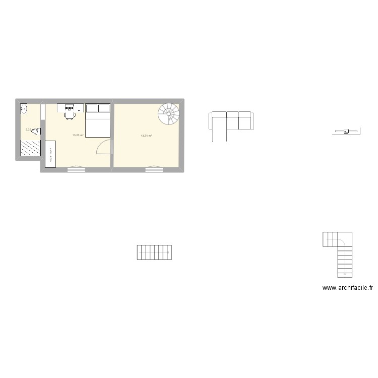 Mortolla RDC 1. Plan de 3 pièces et 30 m2