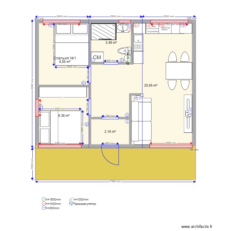 45 8 razbivka. Plan de 0 pièce et 0 m2