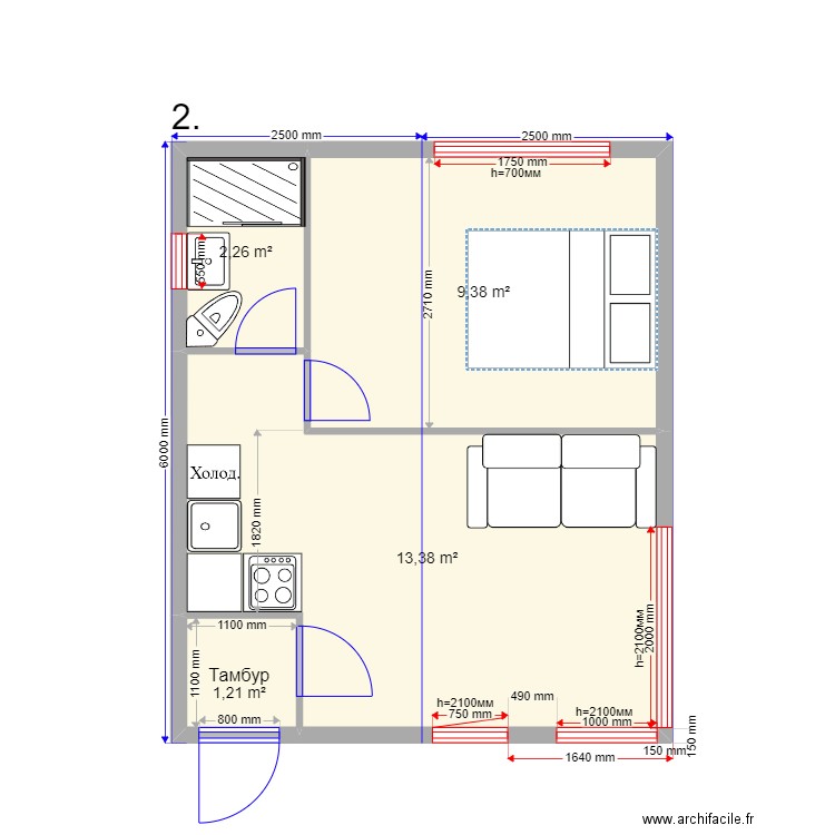 30 21. Plan de 4 pièces et 26 m2