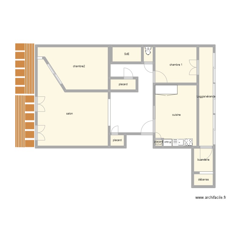 Plan T3 Papety. Plan de 12 pièces et 62 m2