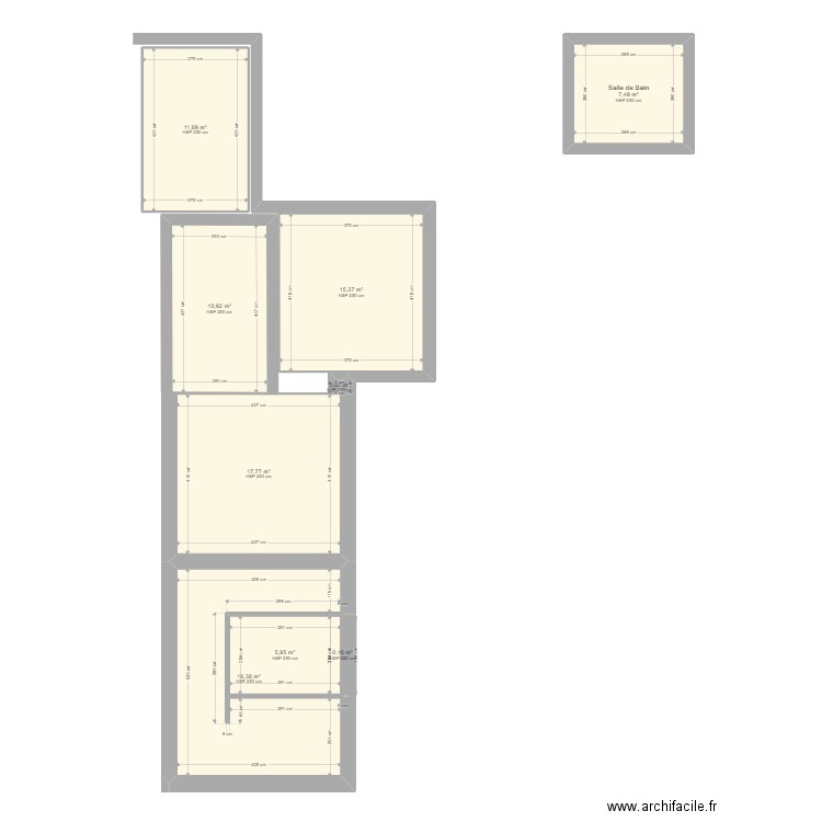 Courcelles. Plan de 9 pièces et 86 m2