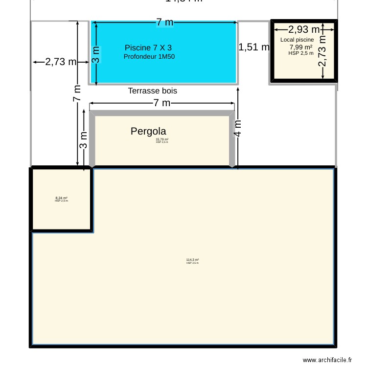Plan piscine. Plan de 4 pièces et 146 m2