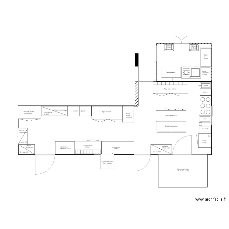 Rest Chat plan cuisine. Plan de 2 pièces et 48 m2