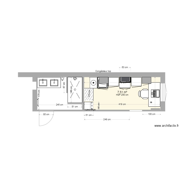 buandrie + SDB projet. Plan de 1 pièce et 8 m2