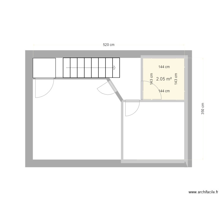 Quib Etage. Plan de 1 pièce et 2 m2