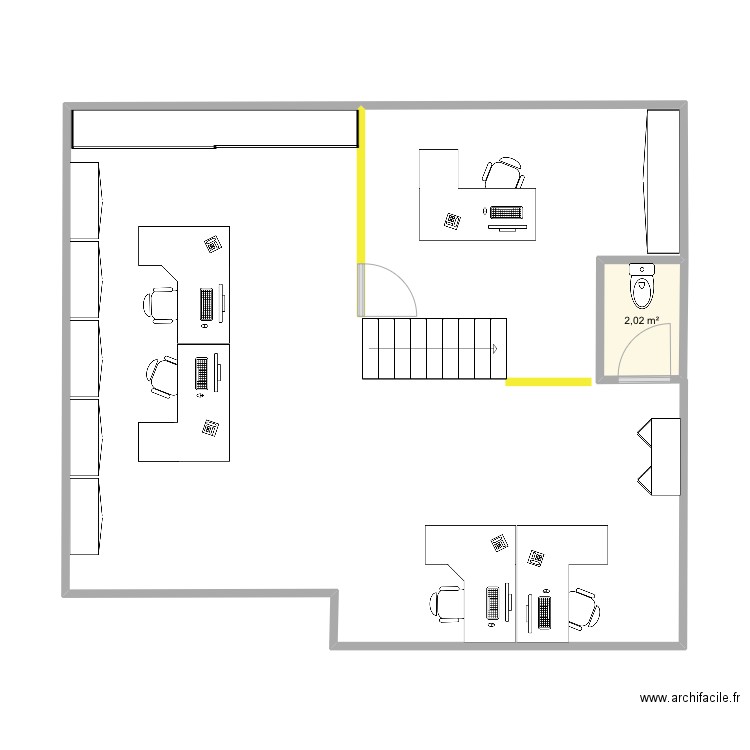 CPTE. Plan de 1 pièce et 2 m2