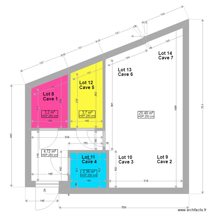 plan 7 caves modifié 2 couleur. Plan de 5 pièces et 34 m2