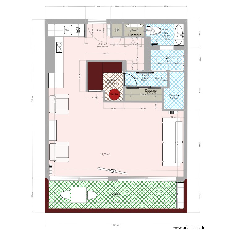 Pra loup. Plan de 10 pièces et 52 m2