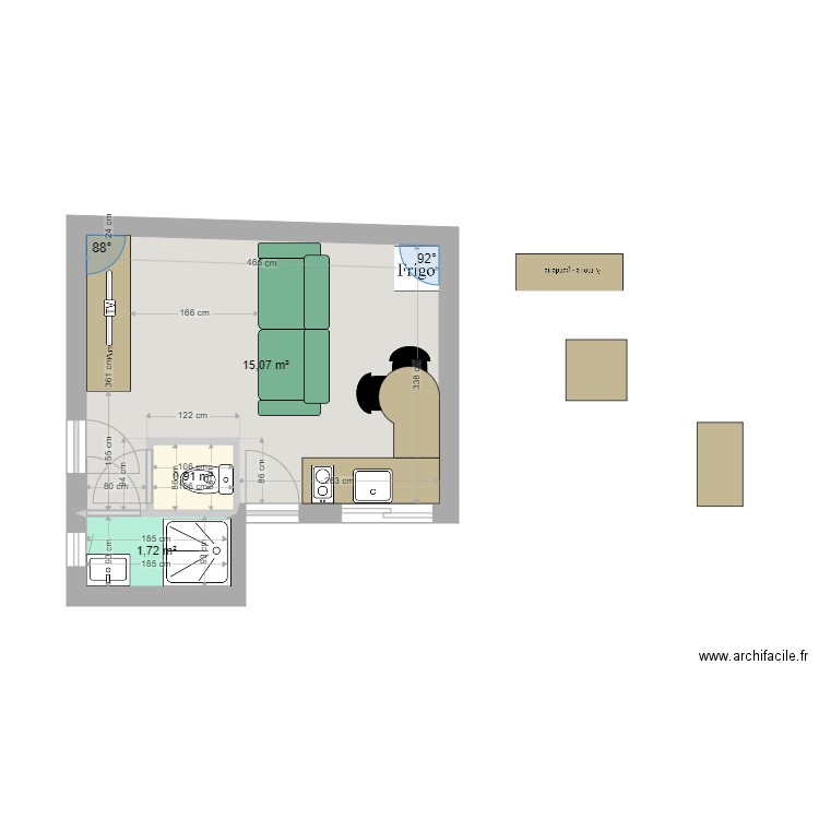 cha 5. Plan de 3 pièces et 18 m2