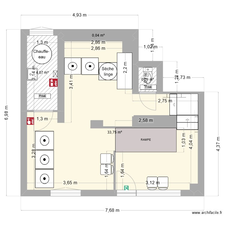 Laverie. Plan de 4 pièces et 39 m2
