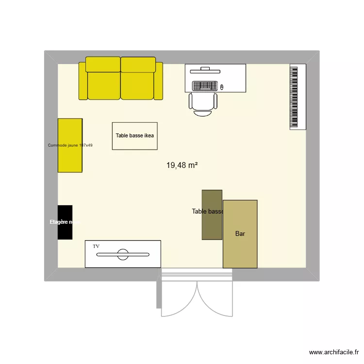 salon PB. Plan de 1  et 19 m²
