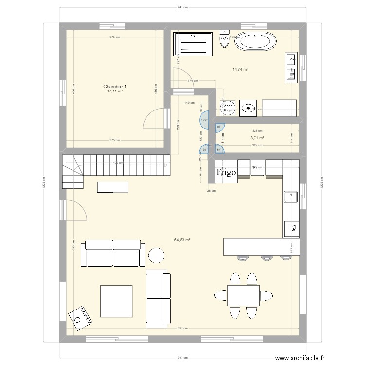 chalet 1. Plan de 4 pièces et 100 m2