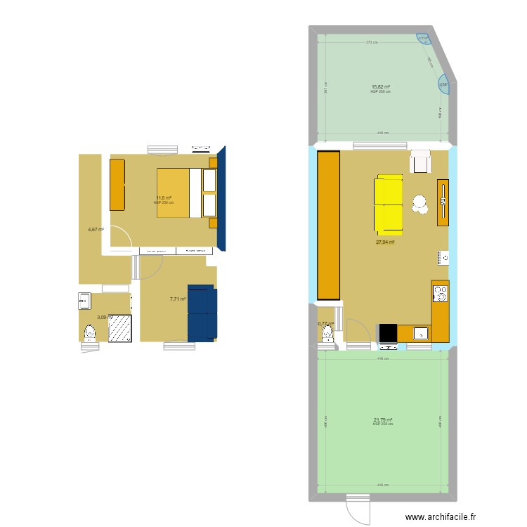 RDC. Plan de 9 pièces et 93 m2