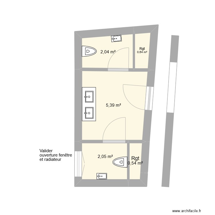 Albertas Sanitaires public V2. Plan de 5 pièces et 11 m2