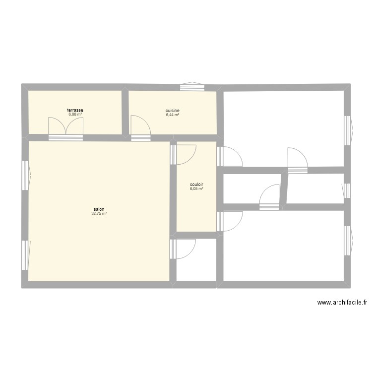 deb. Plan de 4 pièces et 52 m2