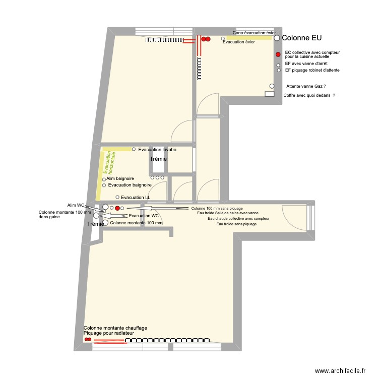 Morillons Origine Plomberie Chauffage. Plan de 8 pièces et 45 m2