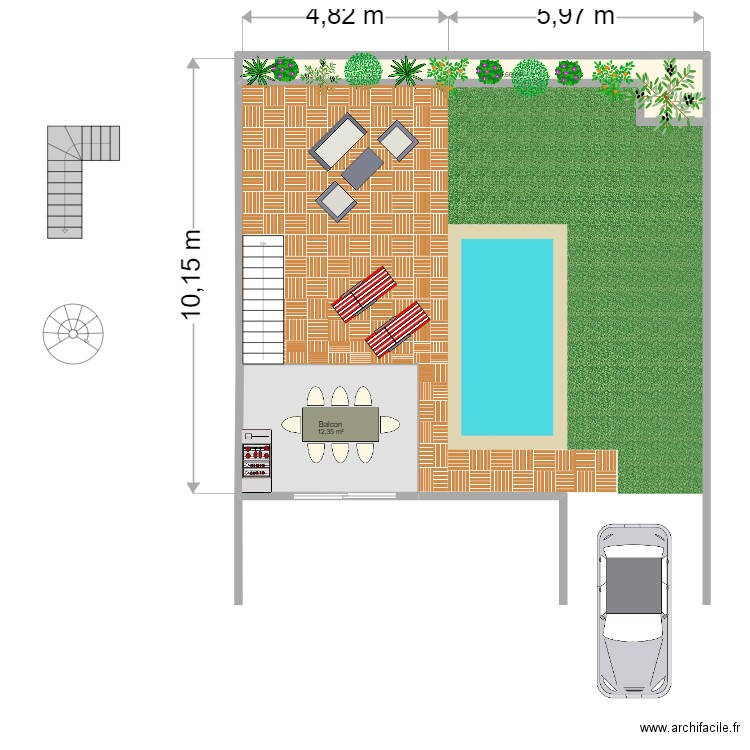 jardin. Plan de 2 pièces et 19 m2