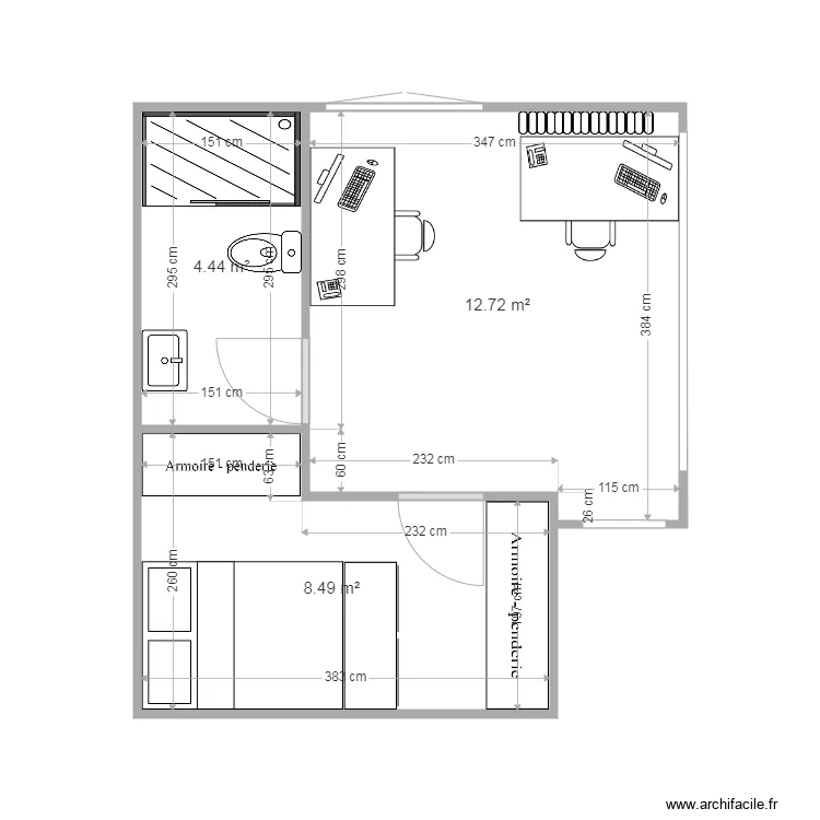 salle de classe en travail et chambre. Plan de 
