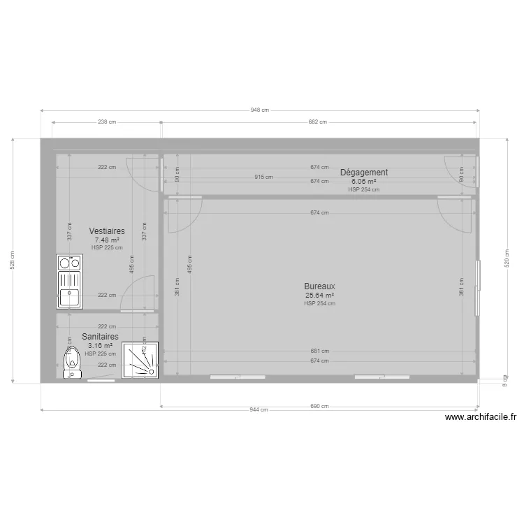 Vestiaire Repos Bureau MPB Capbreton. Plan de 