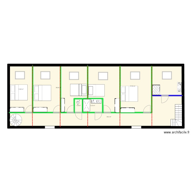 sache etage grange. Plan de 6 pièces et 132 m2