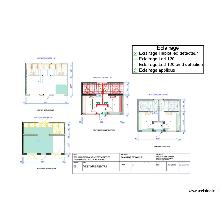 Plan vestiare arbitre Stade Baillif . Plan de 