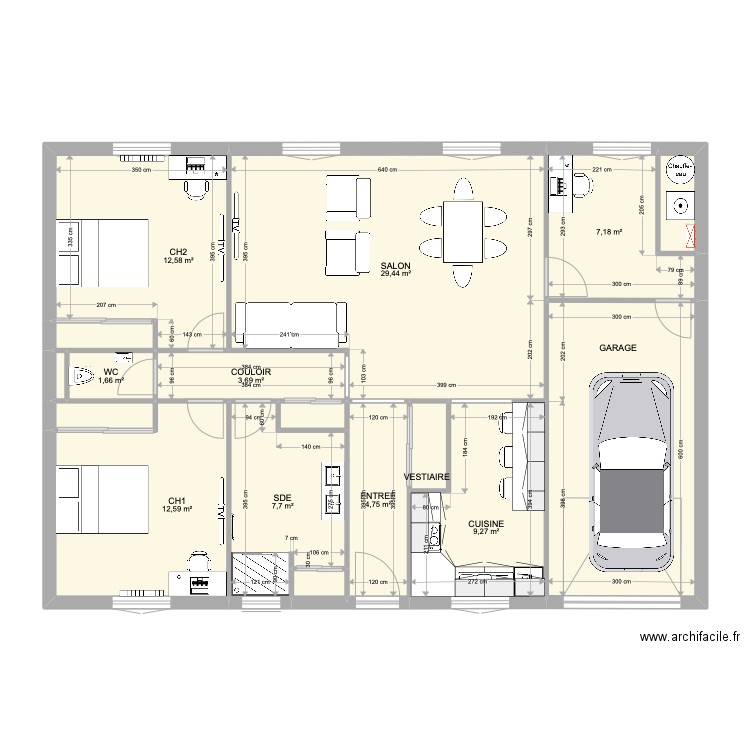 PROJET FONDOUCE. Plan de 17 pièces et 113 m2