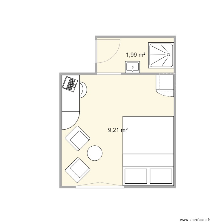 Guest room. Plan de 2 pièces et 11 m2