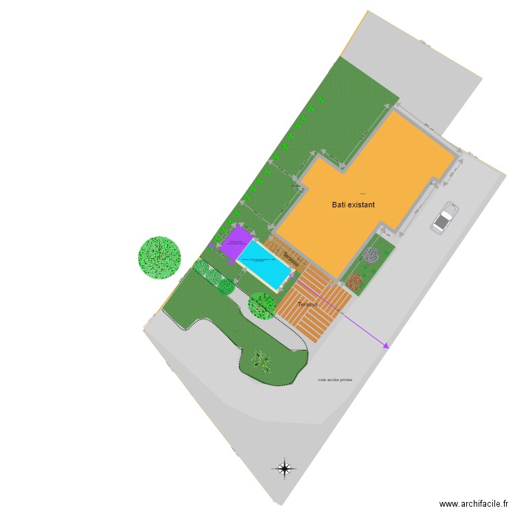 Plan implantation piscine. Plan de 1 pièce et 196 m2